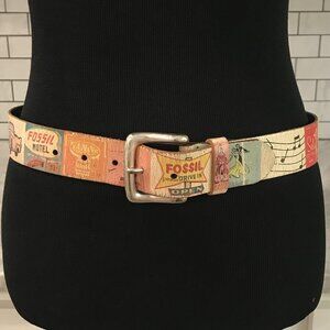 Fossil Belt Womens Small SZ 32 Multicolor Y2K Drive-In Motel Music Notes Leather